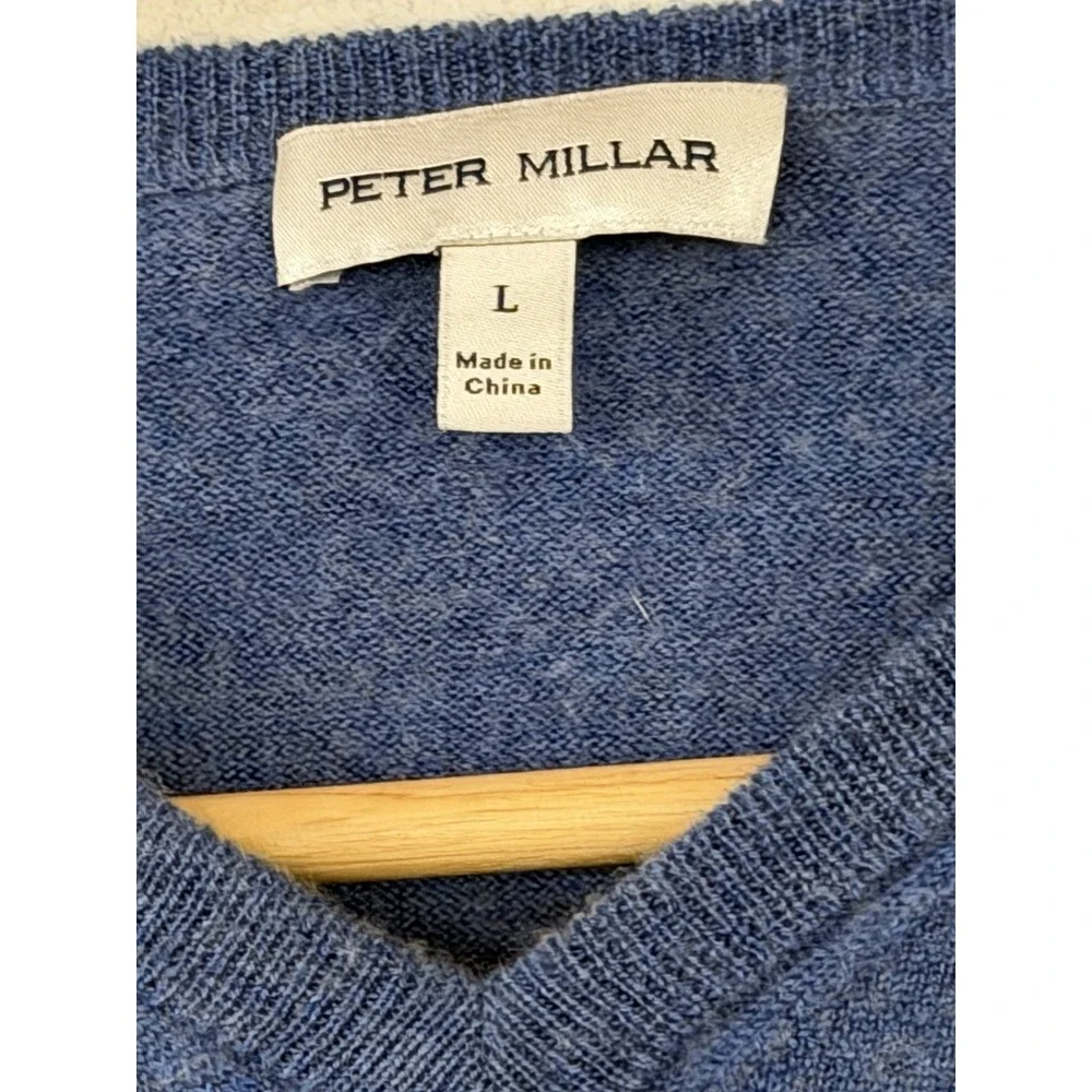 Peter Millar Autumn Crest V-Neck Blue Sweater 75% Merino Wool/25% Lyocell Size L